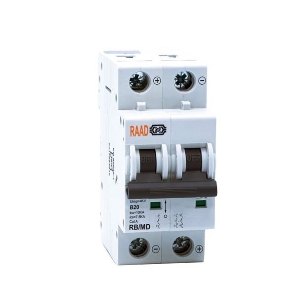 Raad DC Miniature Circuit Breaker Model RB/MD-2P B20A-10kA