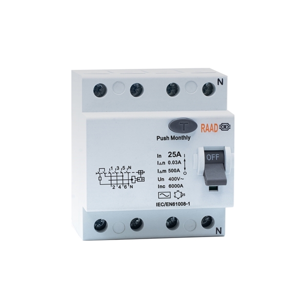 RAAD RESIDUAL CURRENT CIRCUIT BREAKER MODEL RBRC-4P-25A-6kA