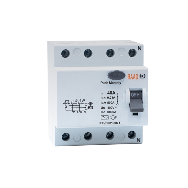 RAAD RESIDUAL CURRENT CIRCUIT BREAKER MODEL RBRC-4P-40A-6kA